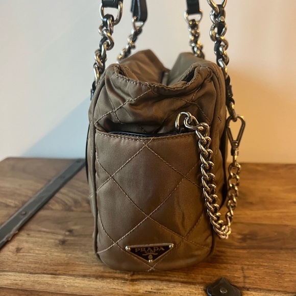 PRADA Impurtunato Nylon Tessuto Shoulder Bag in Antelope Brown and Nero Black - Picture 5 of 10